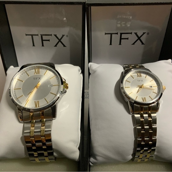 TFX His & Hers Matching Stainless Steel Watch Set NWT